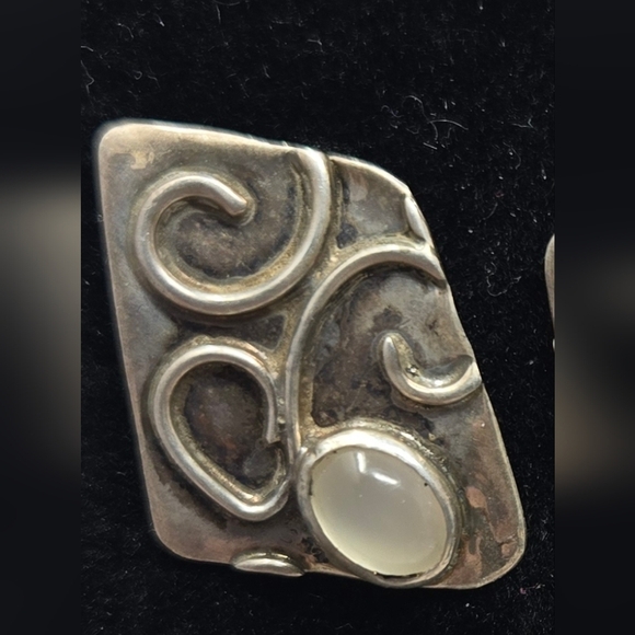 Cowgirl Western Silver Pierced Earrings With Moon Stone Ornate Structure Rodeo - Picture 3 of 10